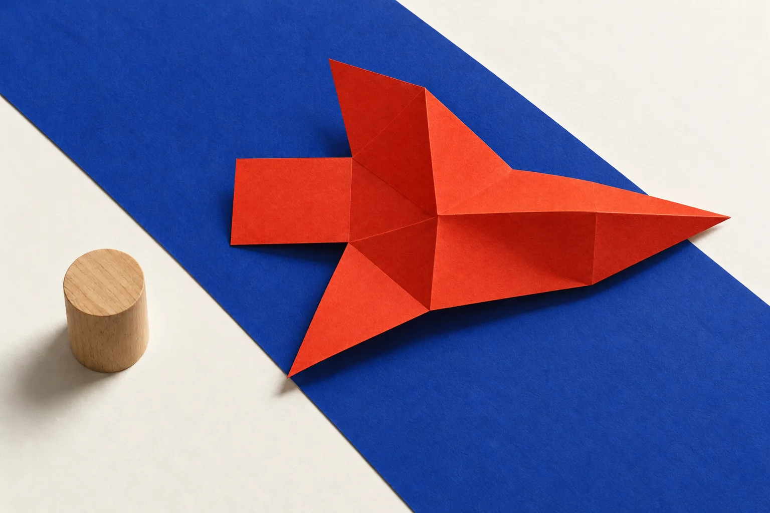Illustrative composition B: the same arrangement with the red plane folded upright