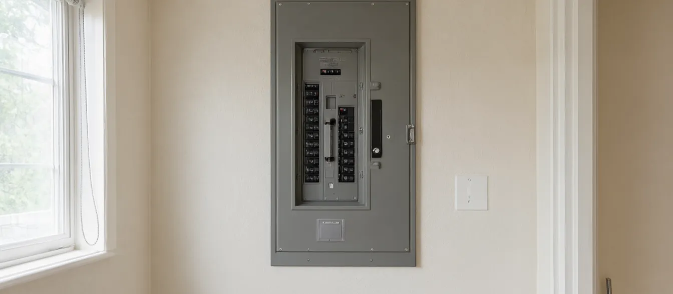 A neatly labeled breaker panel in a home basement.
