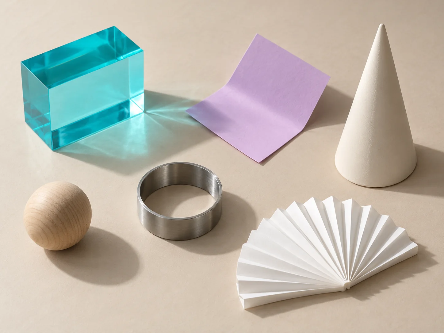 Illustrative cyan and lilac object study with contrasting everyday materials