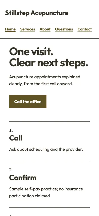 Look 2, First visit path: sample home page on a phone