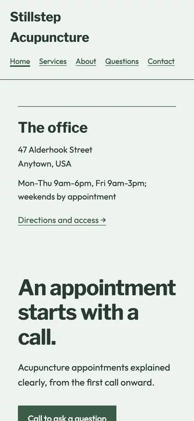 Look 3, Office information columns: sample home page on a phone