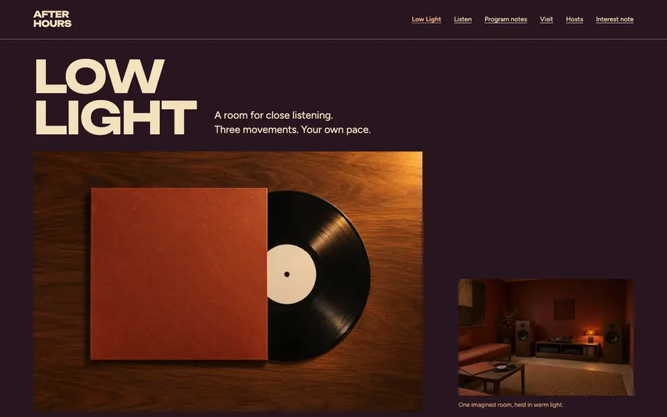 Look 1, After Hours: sample home page on a computer