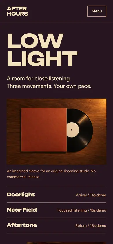 Look 1, After Hours: sample home page on a phone