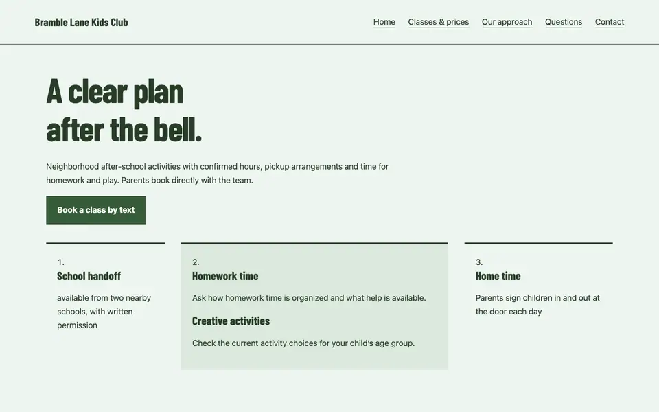 Look 1, School to home timeline: sample home page on a computer