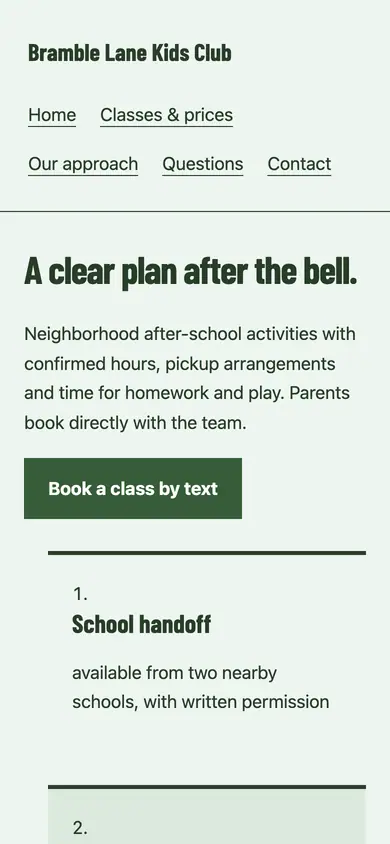 Look 1, School to home timeline: sample home page on a phone