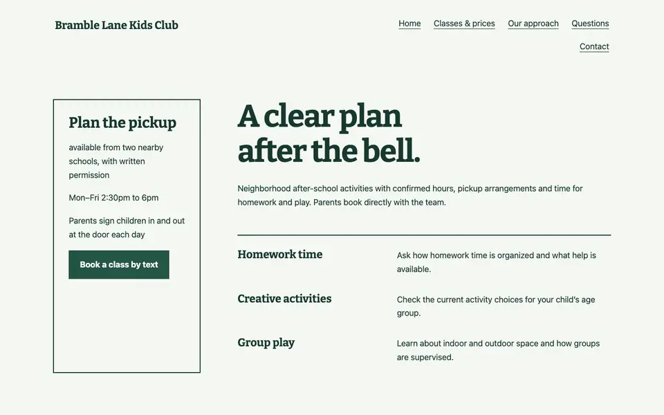 Look 2, Parent pickup desk: sample home page on a computer
