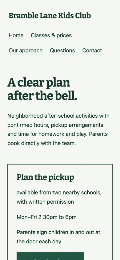 Look 2, Parent pickup desk: sample home page on a phone