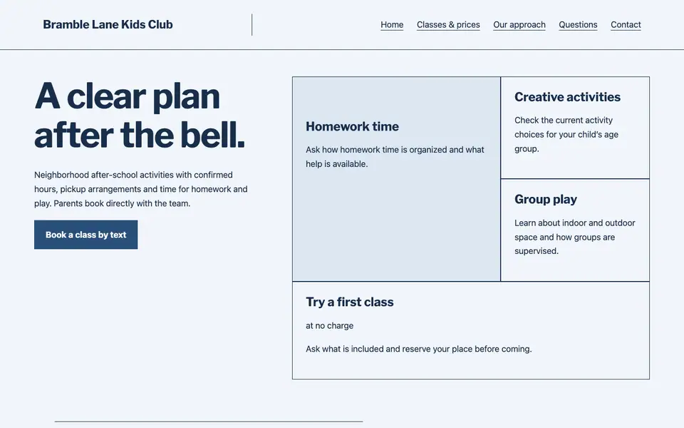 Look 3, Afternoon activity rooms: sample home page on a computer