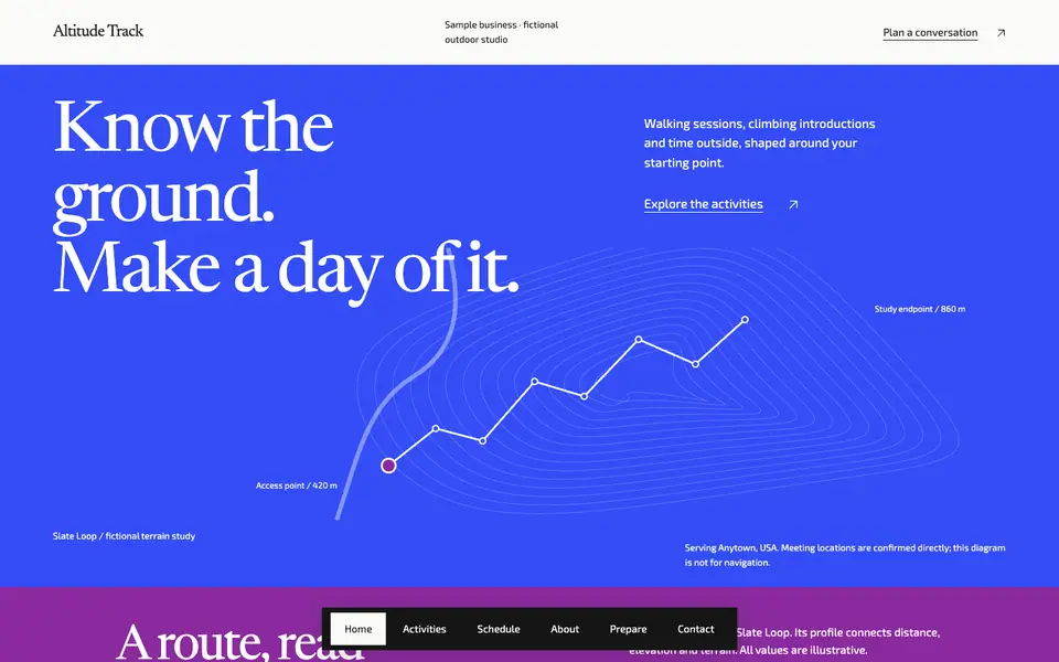 Look 1, Altitude Track: sample home page on a computer
