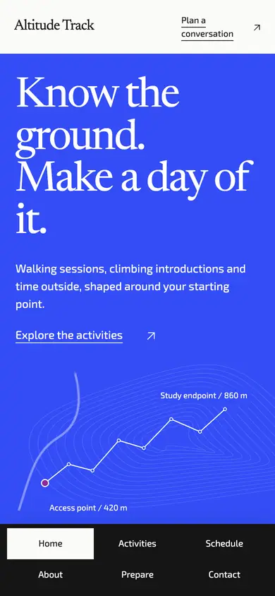 Look 1, Altitude Track: sample home page on a phone