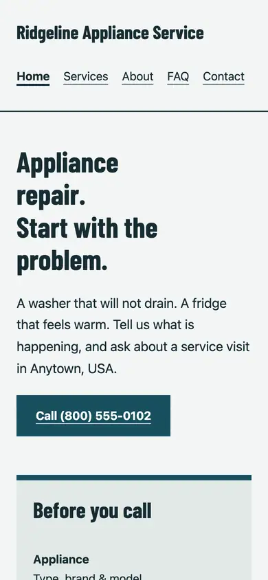 Look 1, Neighborhood work order: sample home page on a phone