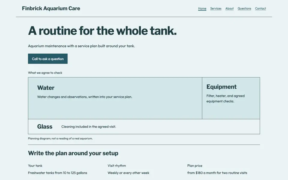 Look 1, Tank care cross-section: sample home page on a computer