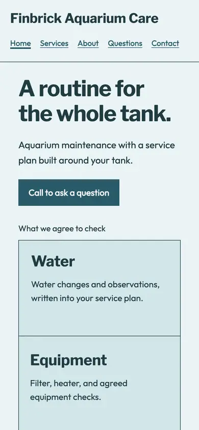 Look 1, Tank care cross-section: sample home page on a phone