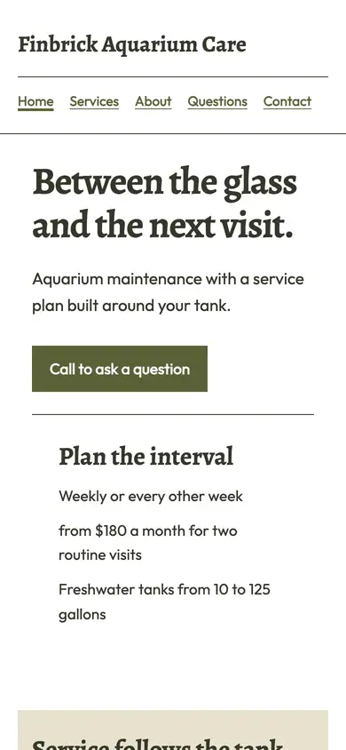 Look 2, Aquarium care intervals: sample home page on a phone
