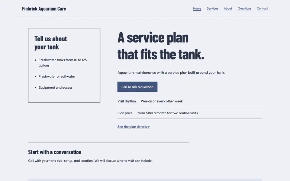 Look 3, Tank dimensions service desk: sample home page on a computer