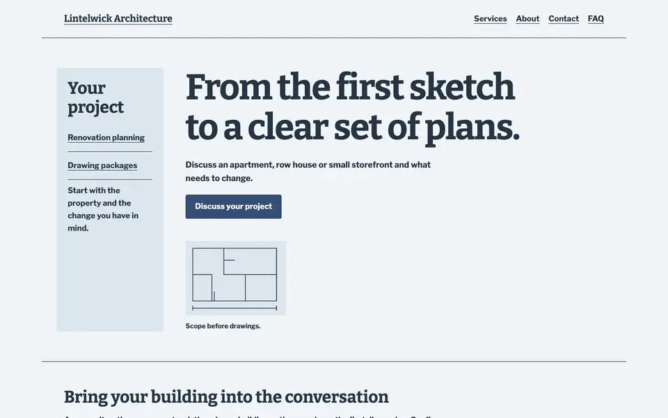 Look 3, Project scope foldout: sample home page on a computer
