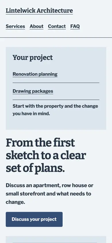 Look 3, Project scope foldout: sample home page on a phone