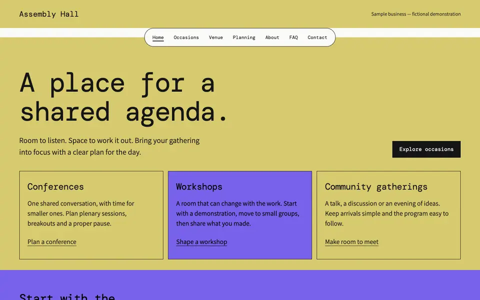 Look 1, Assembly Hall: sample home page on a computer