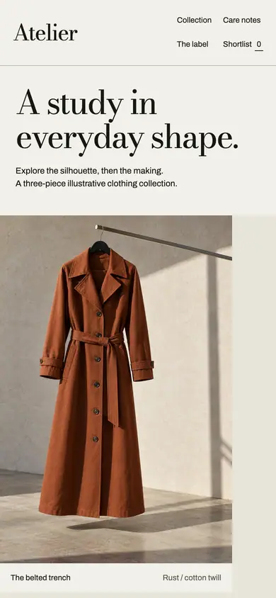 Look 1, Atelier: sample home page on a phone