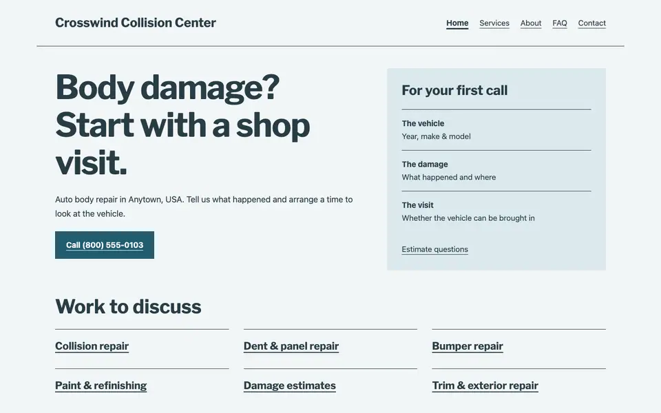 Look 1, Collision intake ticket: sample home page on a computer
