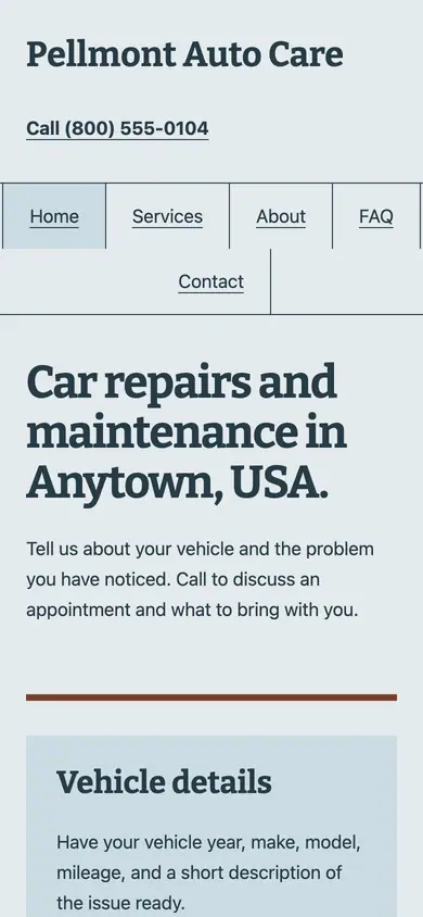 Look 1, Repair docket: sample home page on a phone
