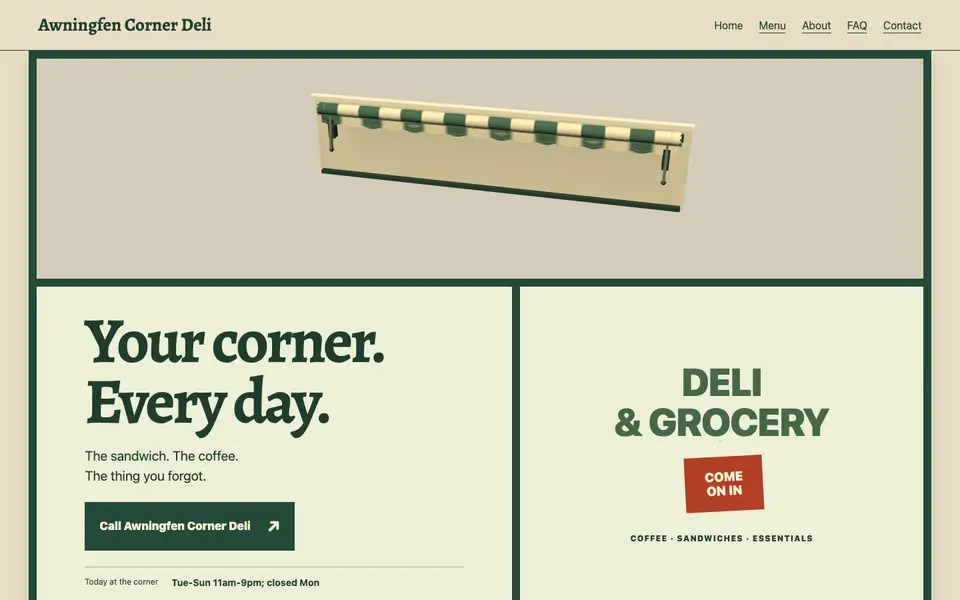 Look 1, Awning Unroll: sample home page on a computer