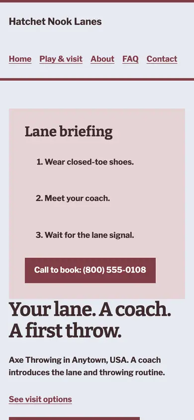Look 3, Lane briefing board: sample home page on a phone