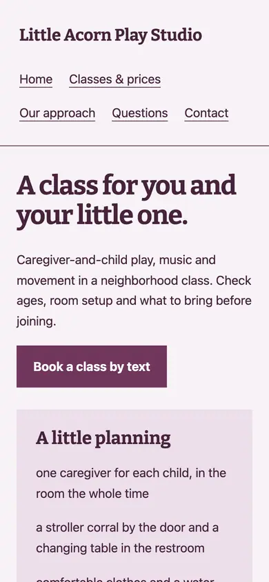 Look 2, First outing checklist: sample home page on a phone