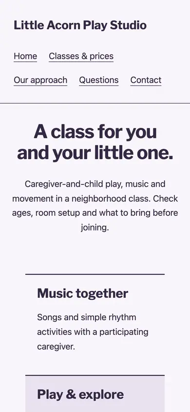 Look 3, Playtime rhythm: sample home page on a phone