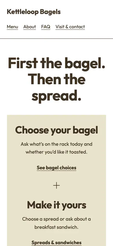 Look 2, Bagel and spread pairing: sample home page on a phone