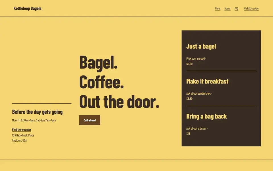 Look 3, Morning pickup window: sample home page on a computer