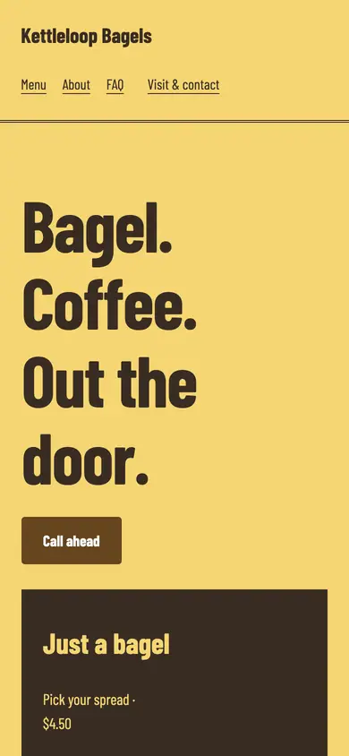 Look 3, Morning pickup window: sample home page on a phone