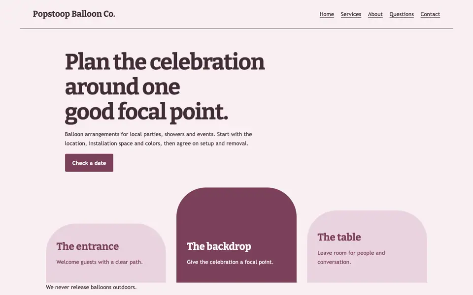 Look 1, Celebration focal points: sample home page on a computer