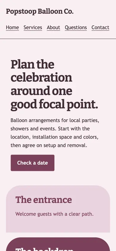 Look 1, Celebration focal points: sample home page on a phone