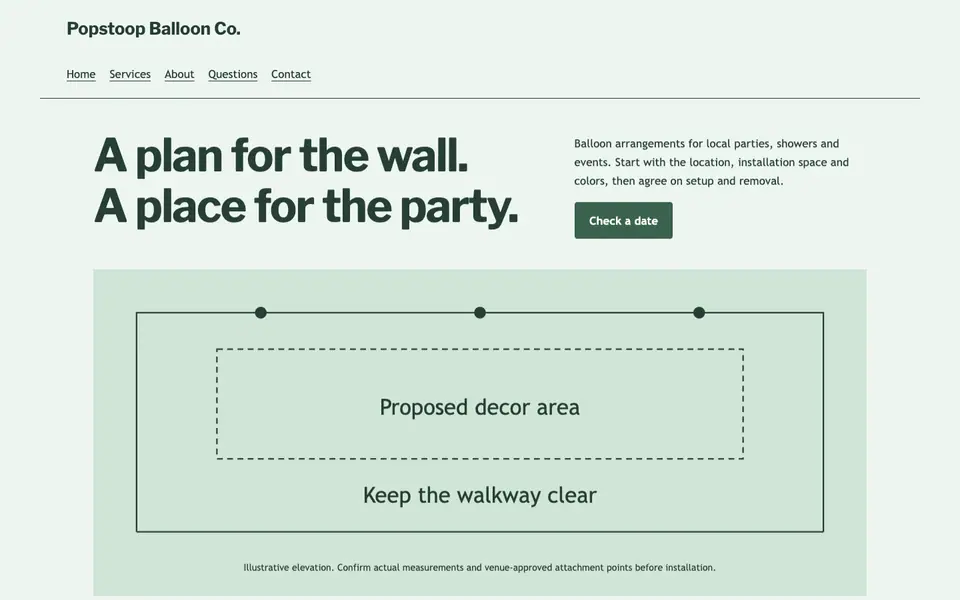 Look 2, Venue wall elevation: sample home page on a computer