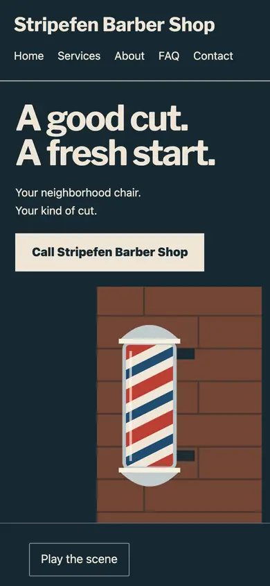 Look 1, Barber Pole: sample home page on a phone