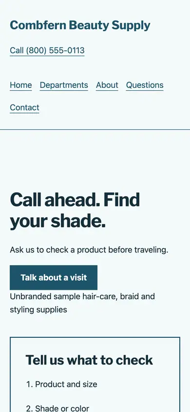 Look 2, Call ahead stock desk: sample home page on a phone