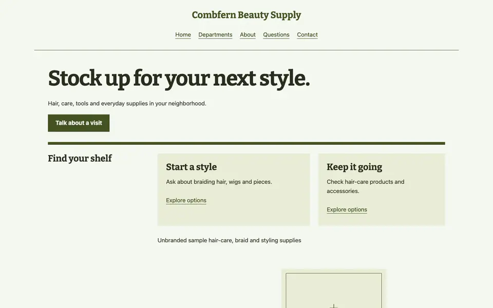 Look 3, Hair-care shelf: sample home page on a computer