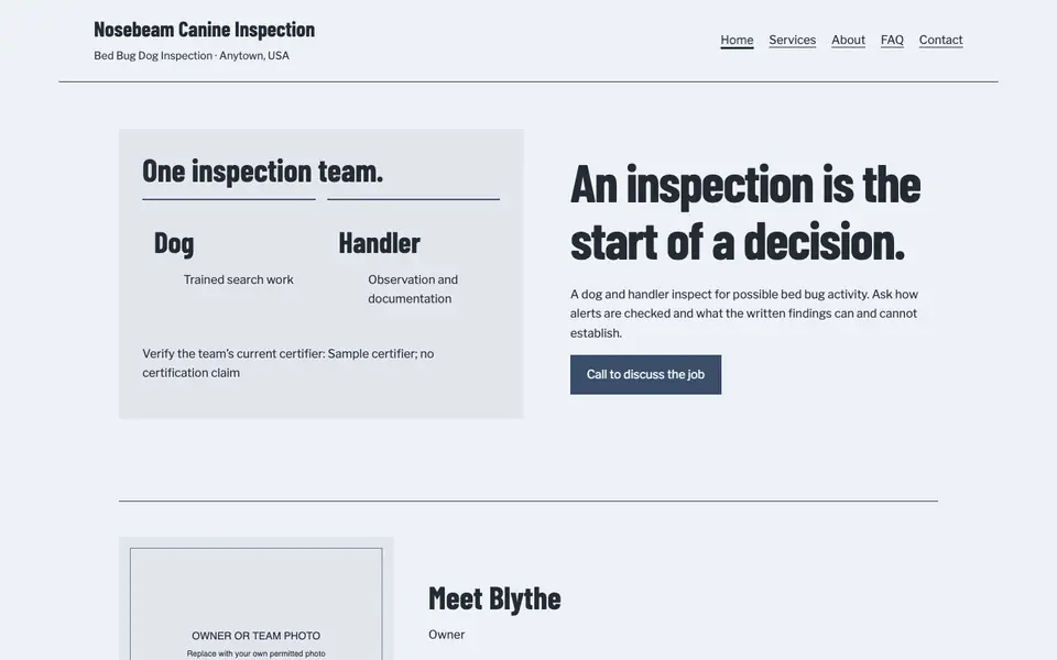 Look 2, Dog and handler: sample home page on a computer