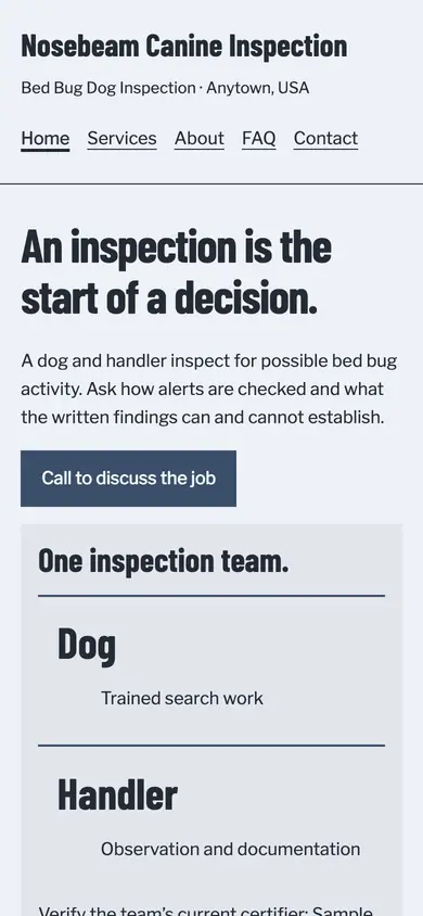 Look 2, Dog and handler: sample home page on a phone