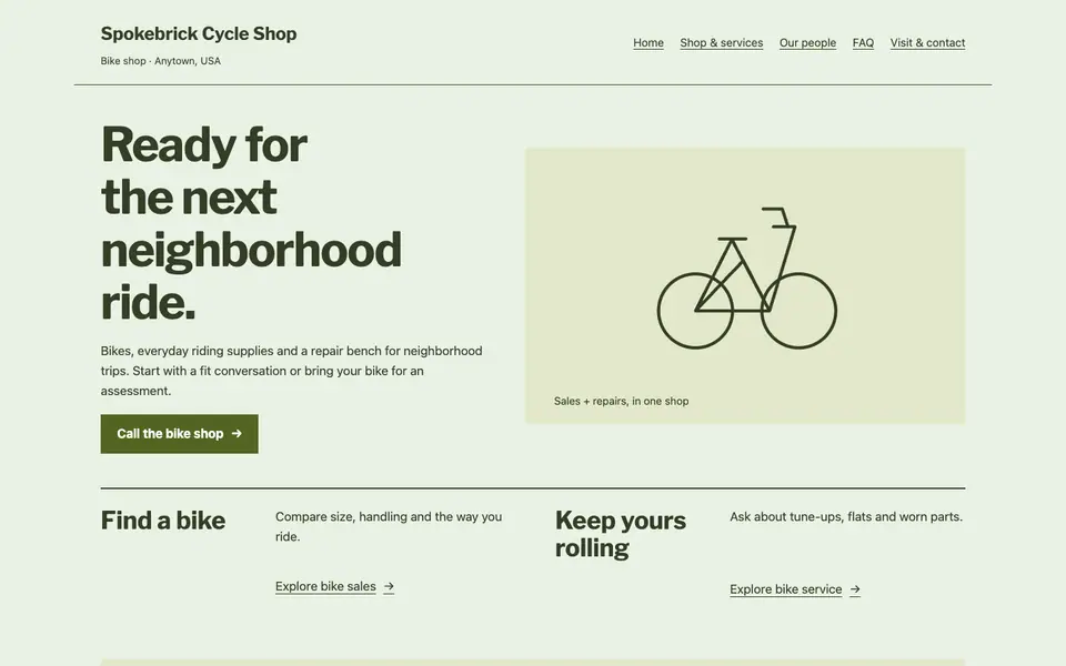 Look 1, Bike and bench: sample home page on a computer
