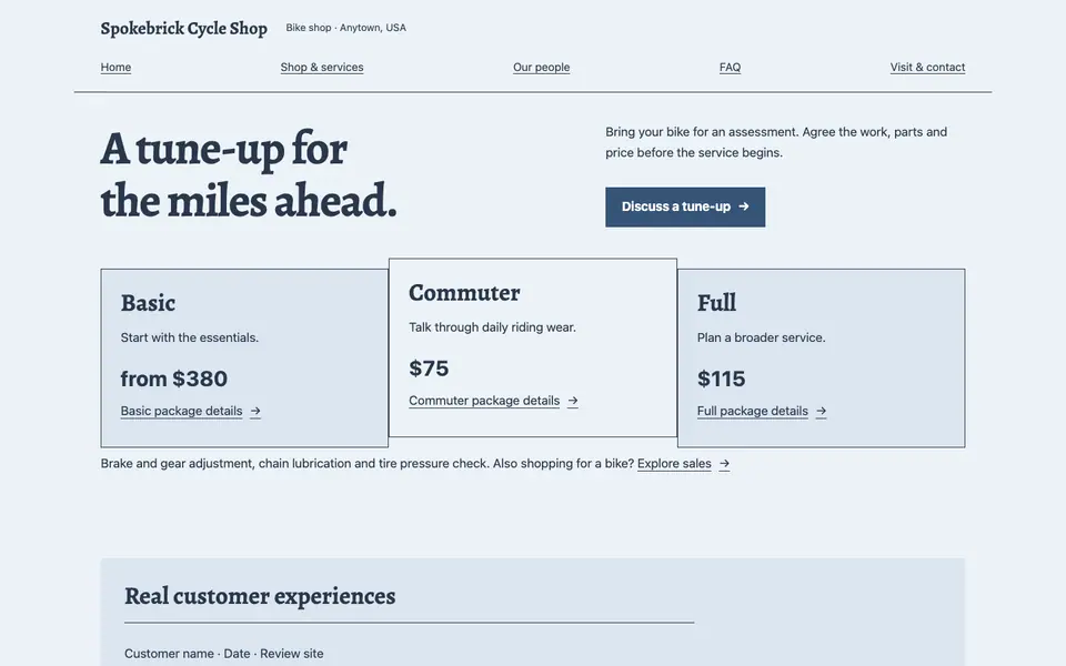 Look 2, Tune-up package rail: sample home page on a computer