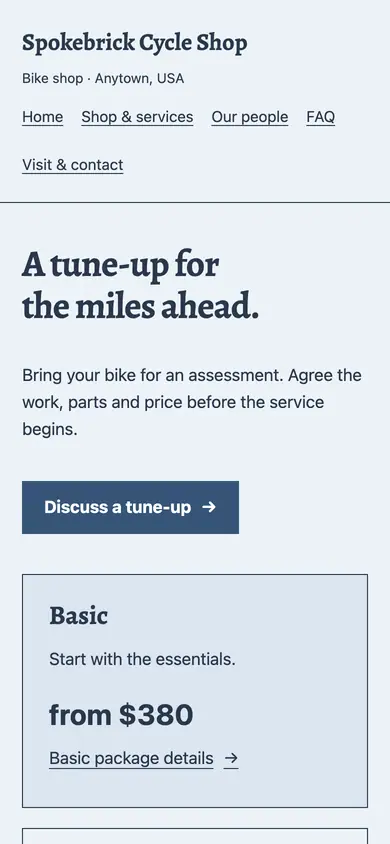 Look 2, Tune-up package rail: sample home page on a phone