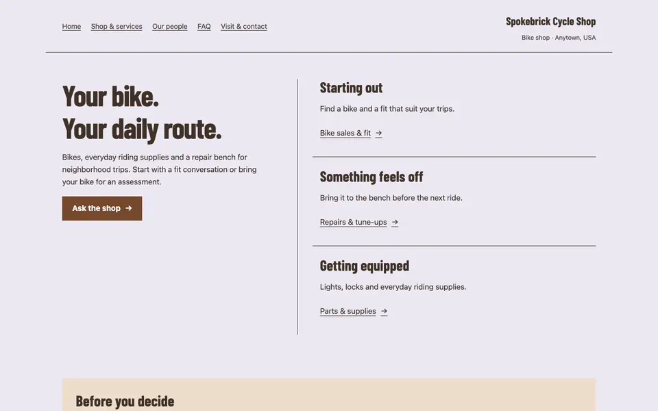 Look 3, Commuter route list: sample home page on a computer