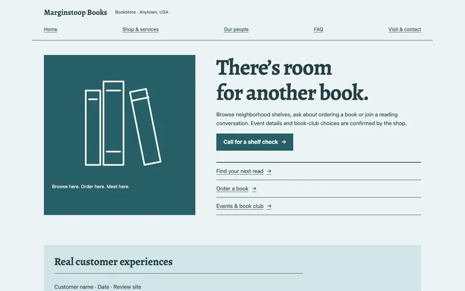 Look 2, Book shop shelf index: sample home page on a computer