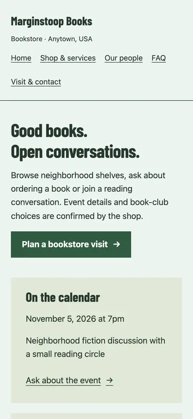Look 3, Neighborhood reading calendar: sample home page on a phone