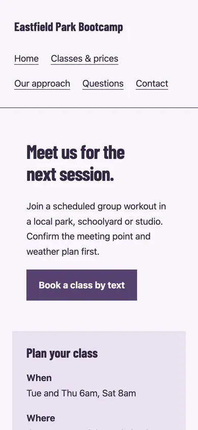 Look 1, Park meeting point: sample home page on a phone