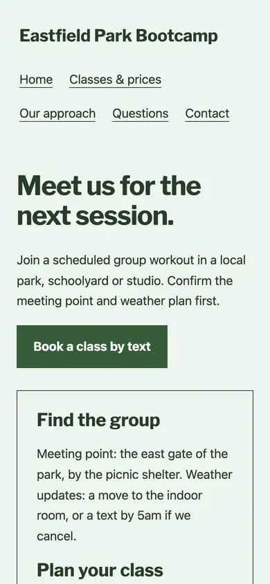 Look 3, Session packing list: sample home page on a phone