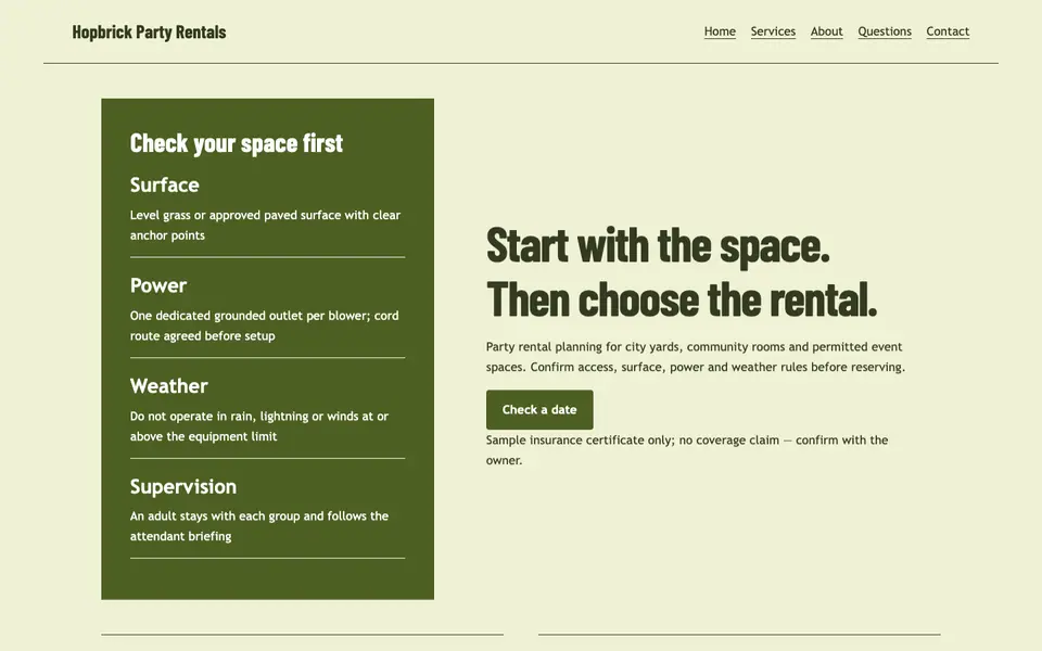 Look 1, Setup site checklist: sample home page on a computer