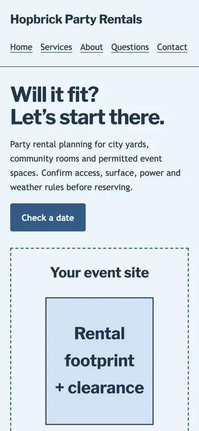 Look 2, Rental footprint plan: sample home page on a phone